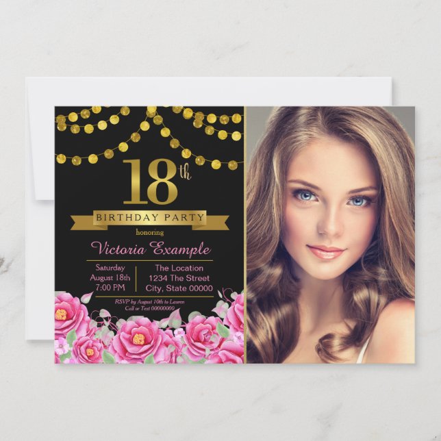 Invitation Fête d'anniversaire des 18 ans moderne Or Rose (Devant)