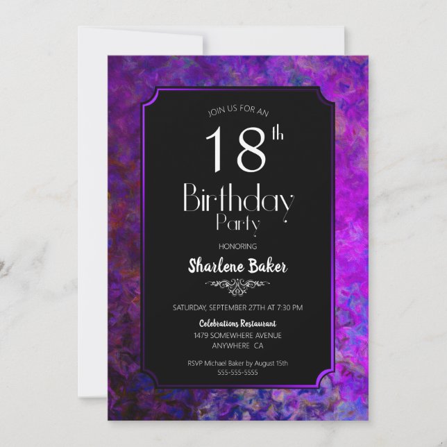 Invitation Fête d'anniversaire des 18 ans noire avec une bord (Devant)