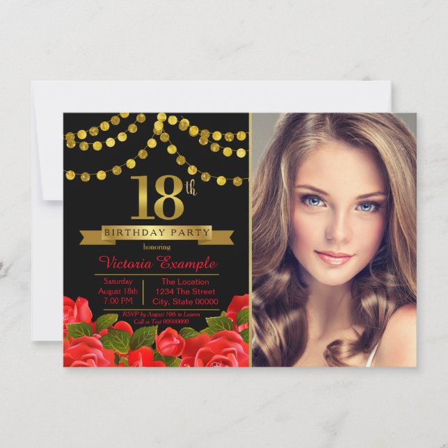 Invitation Fête d'anniversaire des 18 ans Red Black Gold (Devant)