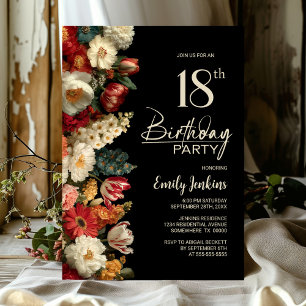 Invitation Fête d'anniversaire des 18 ans Vibrant Moody Flora