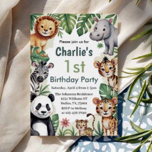 Invitation Fête d'anniversaire des 1 an de bébé dans la jungl