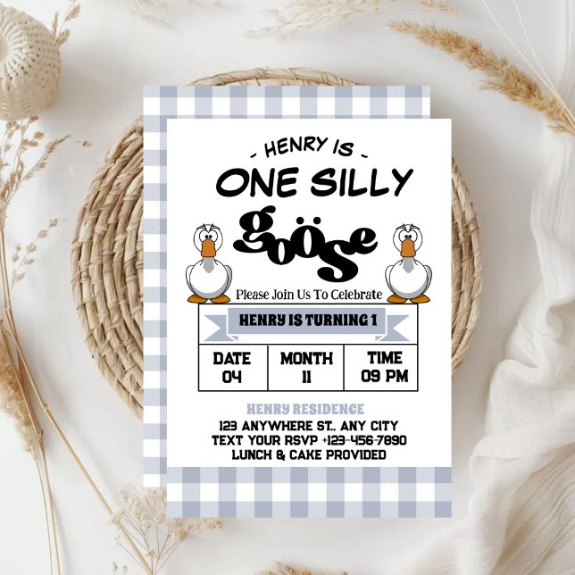 Invitation Fête d'anniversaire des 1 an de One Silly Goose Bo (Créateur téléchargé)
