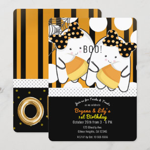 Invitation Fête d'anniversaire des 1 an des jumelles fantômes
