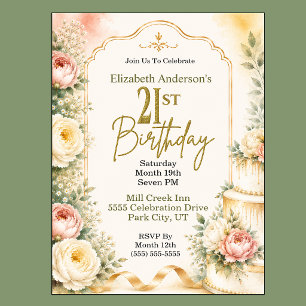 Invitation Fête d'anniversaire des 21 ans Belle Pivoine