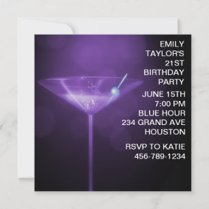 Invitation Fête d'anniversaire des 21 ans de femme au Purple