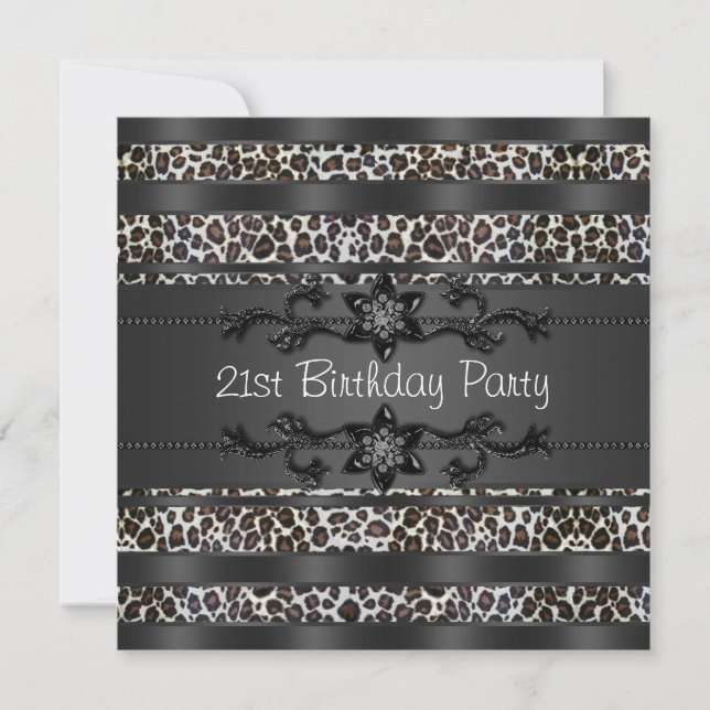 Invitation Fête d'anniversaire des 21 ans de la femme léopard (Devant)