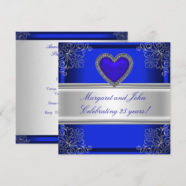 Invitation Fête d'anniversaire des 25 ans de mariage Blue Sil (Devant / Derrière)