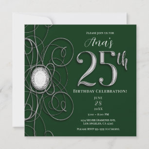 Invitation Fête d'anniversaire des 25 ans Green & Silver Diam