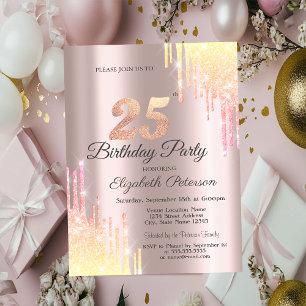 Invitation Fête d'anniversaire des 25 ans Ombre Glitter Drips