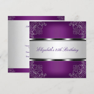 Invitation Fête d'anniversaire des 25 ans Plum Purple Silver 