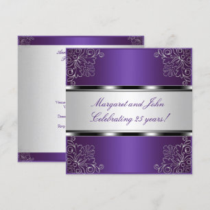Invitation Fête d'anniversaire des 25 ans Purple Silver Flora
