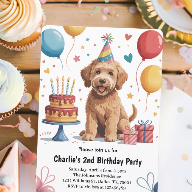 Invitation Fête d'anniversaire des 2 ans de chiot pour enfant (Créateur téléchargé)