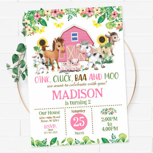 Invitation Fête d'anniversaire des 2 ans de la fille aux anim