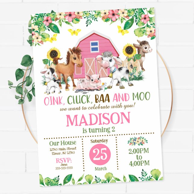 Invitation Fête d'anniversaire des 2 ans de la fille aux anim (Créateur téléchargé)
