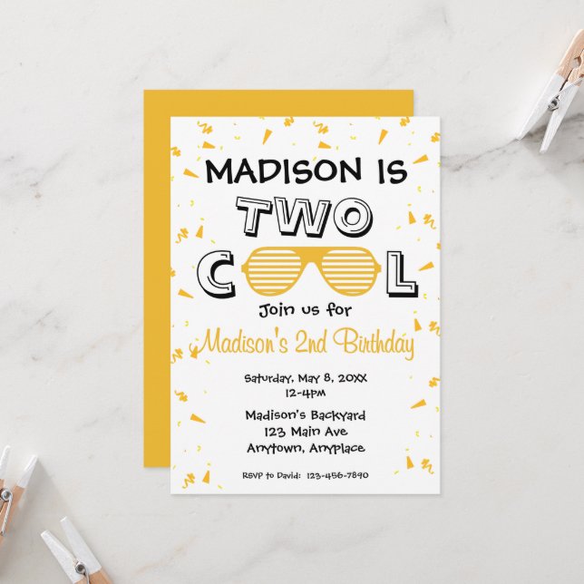 Invitation Fête d'anniversaire des 2 ans TWO Cool Sunglass (Devant/Arrière en situation)