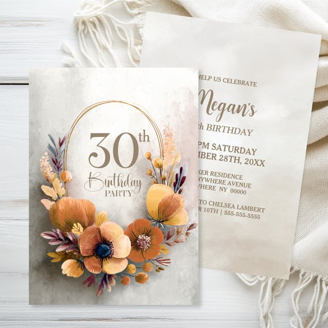 Invitation Fête d'anniversaire des 30 ans aux fleurs d'orange (Créateur téléchargé)