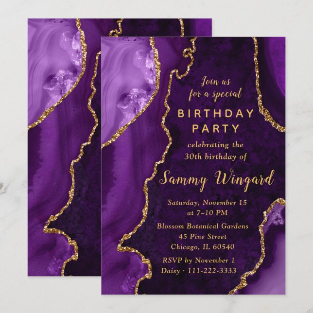 Invitation Fête d'anniversaire des 30 ans avec billes d'agate (Devant / Derrière)