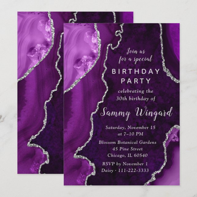 Invitation Fête d'anniversaire des 30 ans avec marbre agate v (Devant / Derrière)