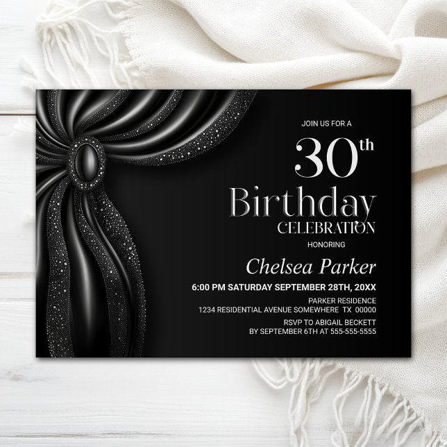 Invitation Fête d'anniversaire des 30 ans avec rideau noir él (Créateur téléchargé)