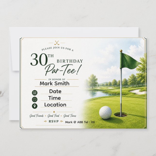 Invitation Fête d'anniversaire des 30 ans de Golf (Devant)