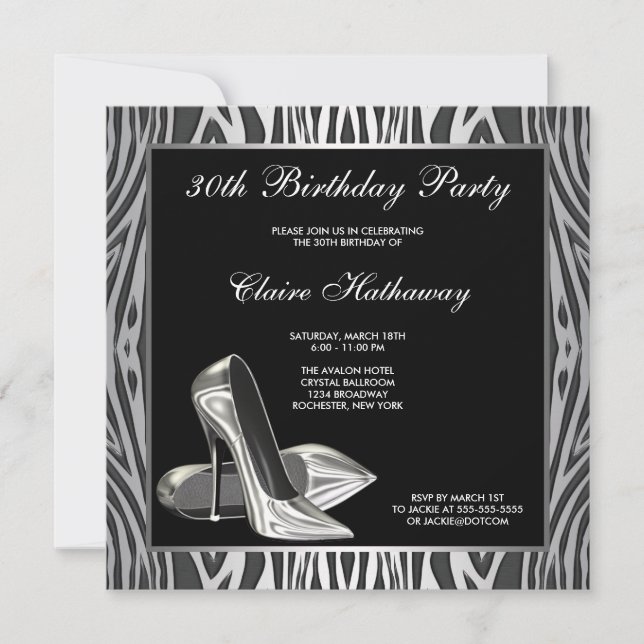 Invitation Fête d'anniversaire des 30 ans de Zebra High Heel  (Devant)