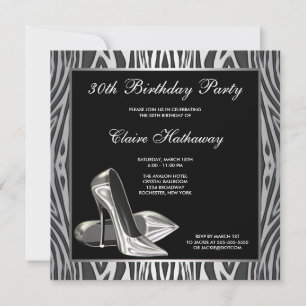 Invitation Fête d'anniversaire des 30 ans de Zebra High Heel 
