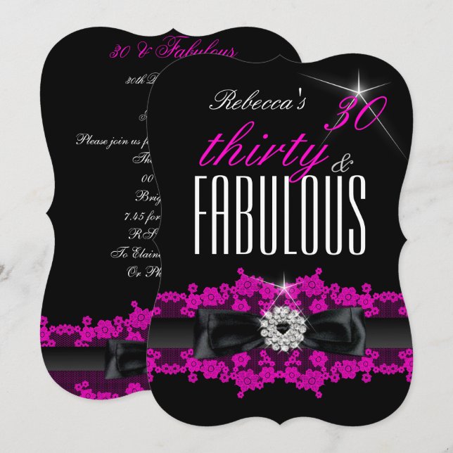 Invitation Fête d'anniversaire des 30 ans Fabuluse Dentelle R (Devant / Derrière)