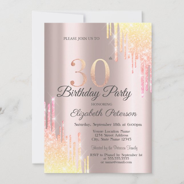 Invitation Fête d'anniversaire des 30 ans Ombre Glitter Drips (Devant)