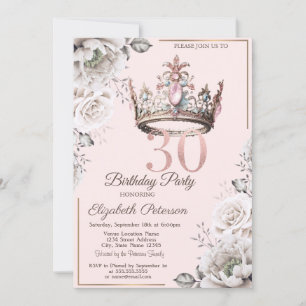 Invitation Fête d'anniversaire des 30 ans Princess Crown Flor
