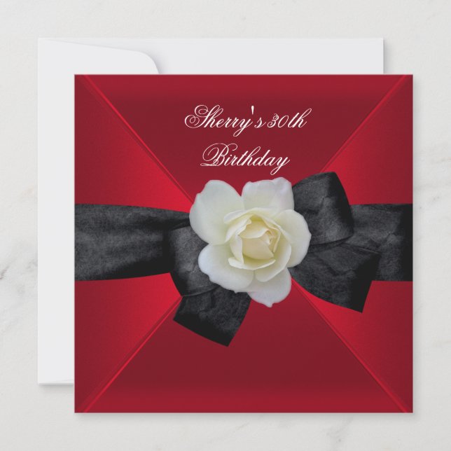 Invitation Fête d'anniversaire des 30 ans Red Black White Ros (Devant)