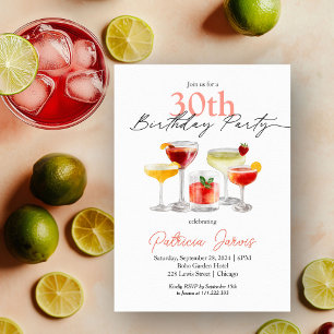Invitation Fête d'anniversaire des 30 ans Watercolor Cocktail