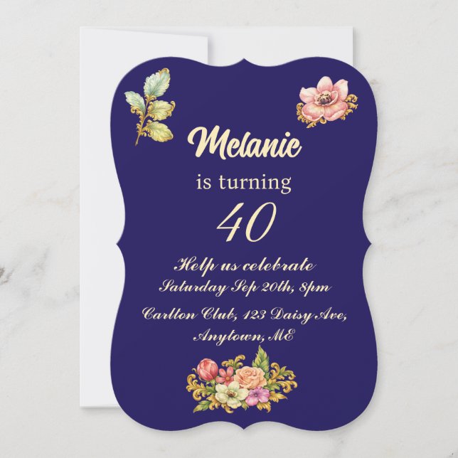Invitation Fête d'anniversaire des 40 ans d'Acanthus doré (Devant)