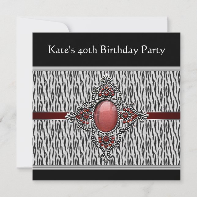 Invitation Fête d'anniversaire des 40 ans de la femme Zèbre N (Devant)