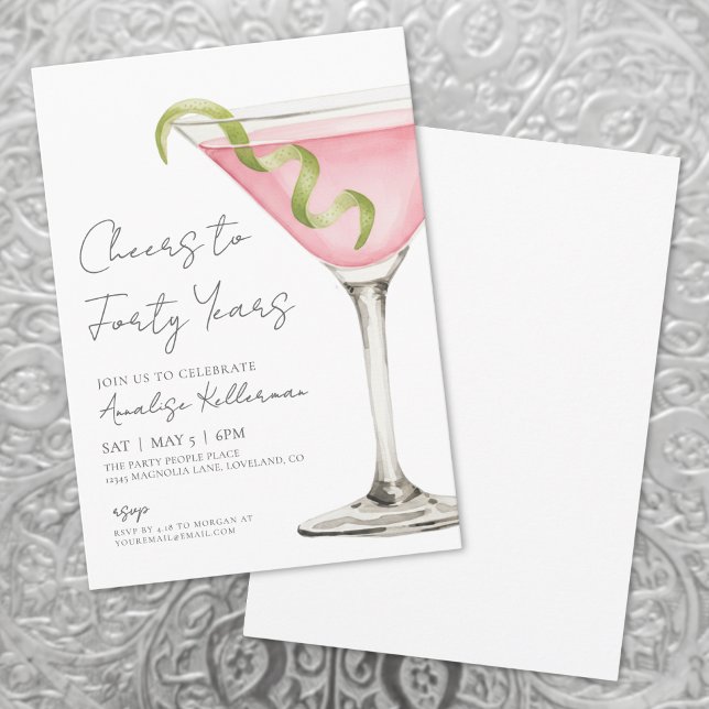 Invitation Fête d'anniversaire des 40 ans de Pink Martini (Cheers To Forty 40th Birthday Party Invitation )