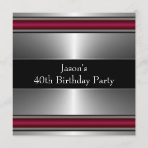 Invitation Fête d'anniversaire des 40 ans élégante noir rouge