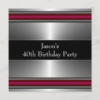 Invitation Fête d'anniversaire des 40 ans élégante noir rouge