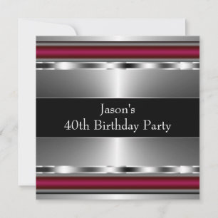Invitation Fête d'anniversaire des 40 ans élégante noir rouge