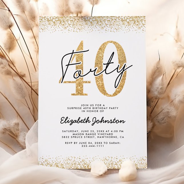 Invitation Fête d'anniversaire des 40 ans Élégante Or (Créateur téléchargé)