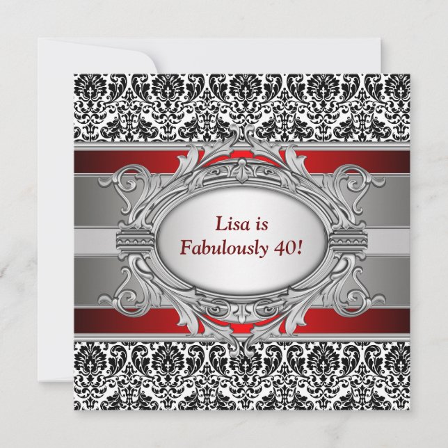 Invitation Fête d'anniversaire des 40 ans fabuleuse en damas  (Devant)