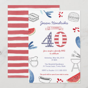 Invitation Fête d'anniversaire des 40 ans pour barbecue famil