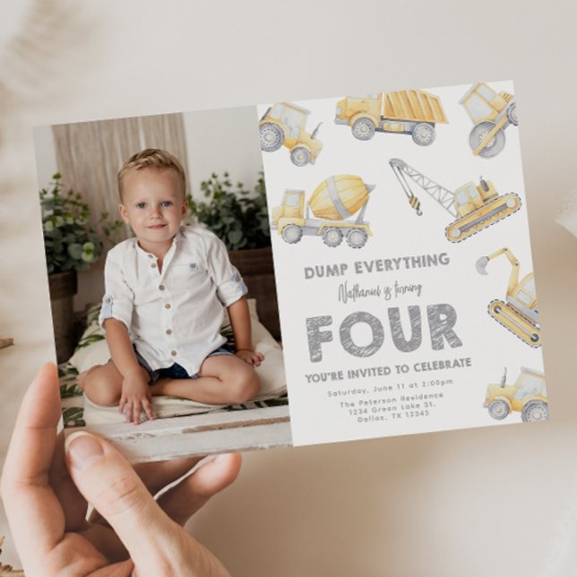 Invitation Fête d'anniversaire des 4 ans Construction (Créateur téléchargé)
