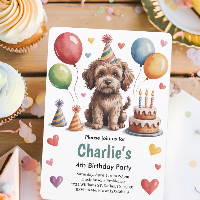 Invitation Fête d'anniversaire des 4 ans de Chien Enfants Mig (Créateur téléchargé)