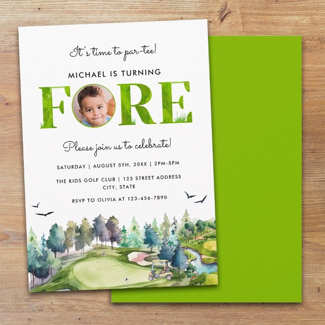 Invitation Fête d'anniversaire des 4 ans de golf Première pho (Front and Back)