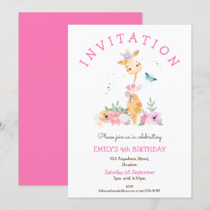 Invitation Fête d'anniversaire des 4 ans de jolies filles gir