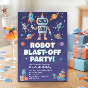 Invitation Fête d'anniversaire des 4 ans Robots dans l'espace