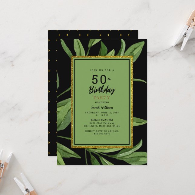 Invitation Fête d'anniversaire des 50 ans Black Glam  (Devant/Arrière en situation)