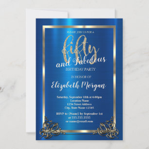 Invitation Fête d'anniversaire des 50 ans Bleu Métallisé Cadr