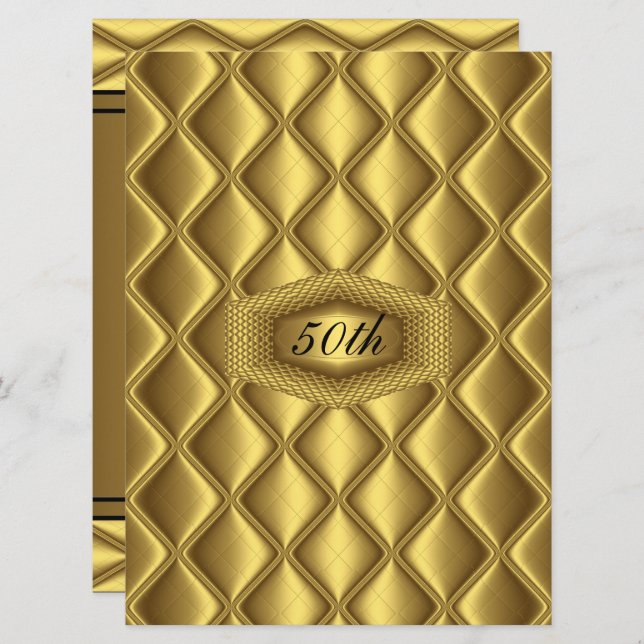 Invitation Fête d'anniversaire des 50 ans de design Gold (Devant / Derrière)