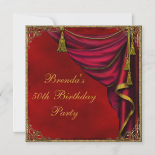 Invitation Fête d'anniversaire des 50 ans de femme en or roug