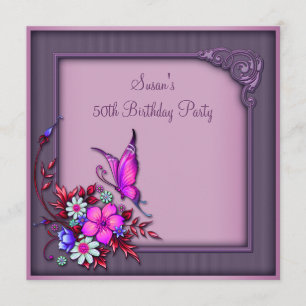 Invitation Fête d'anniversaire des 50 ans de femme Papillon